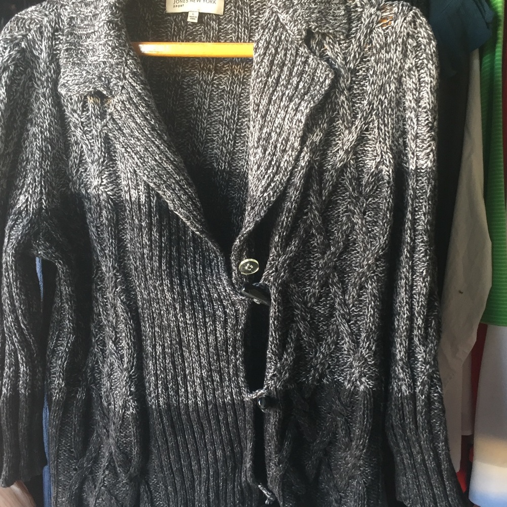 Jones NY Sport Charcoal Tri Color Block Chunky Knit Large